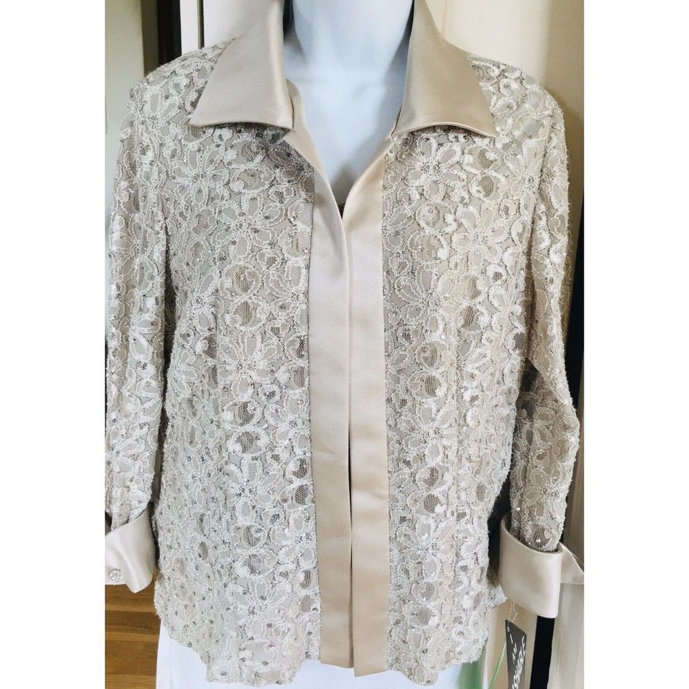 Cocktail Jacket & Top 2 Piece R & M Richard 1980's Rhinestones Taupe 8 Petite